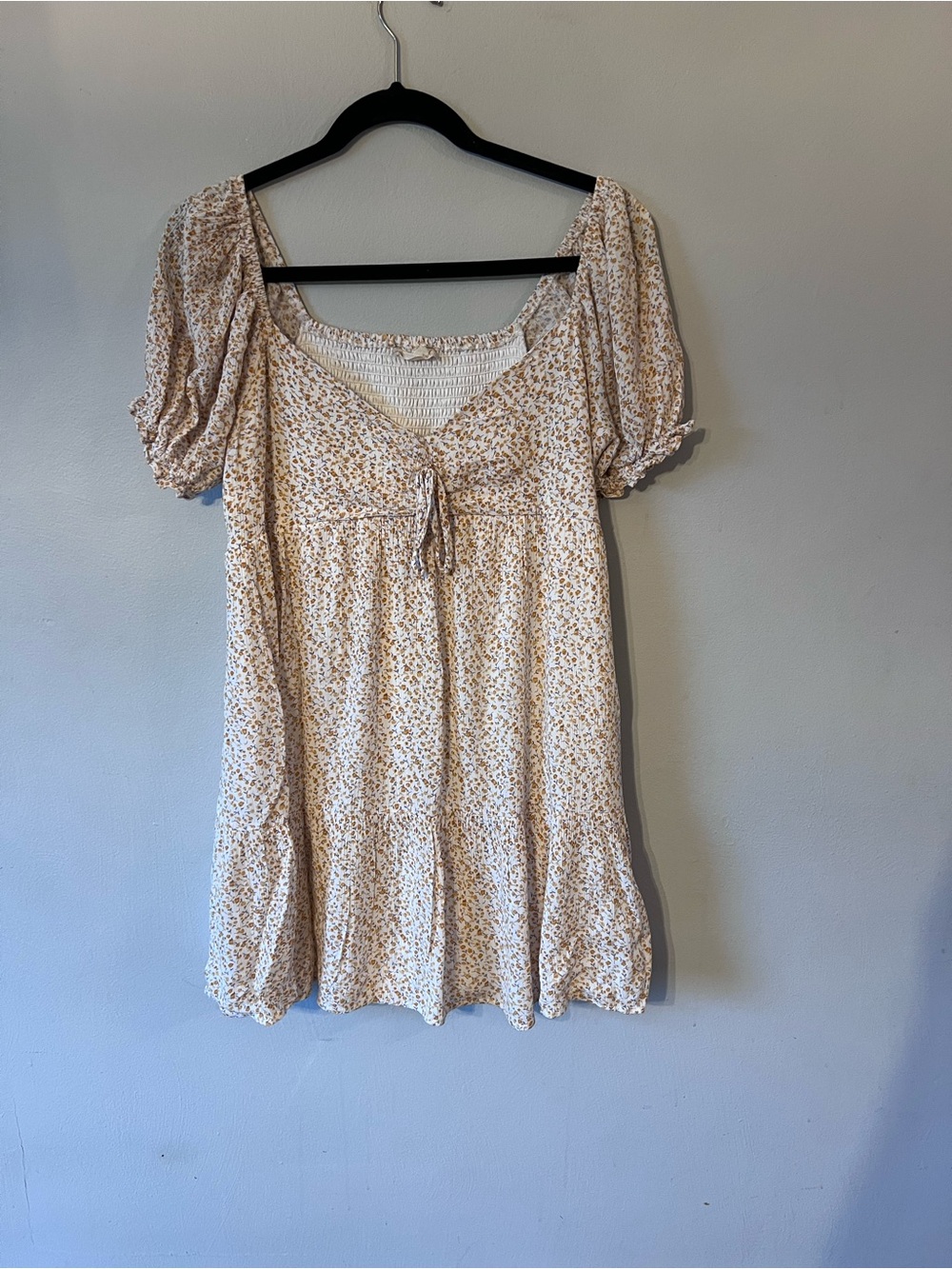 Altar'd State Cream and yellow Floral Tie-Front Mini Dress